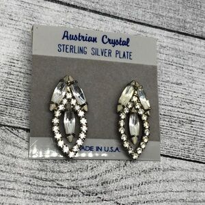 VINTAGE sterling plated crystal baguette earrings glam statement evening